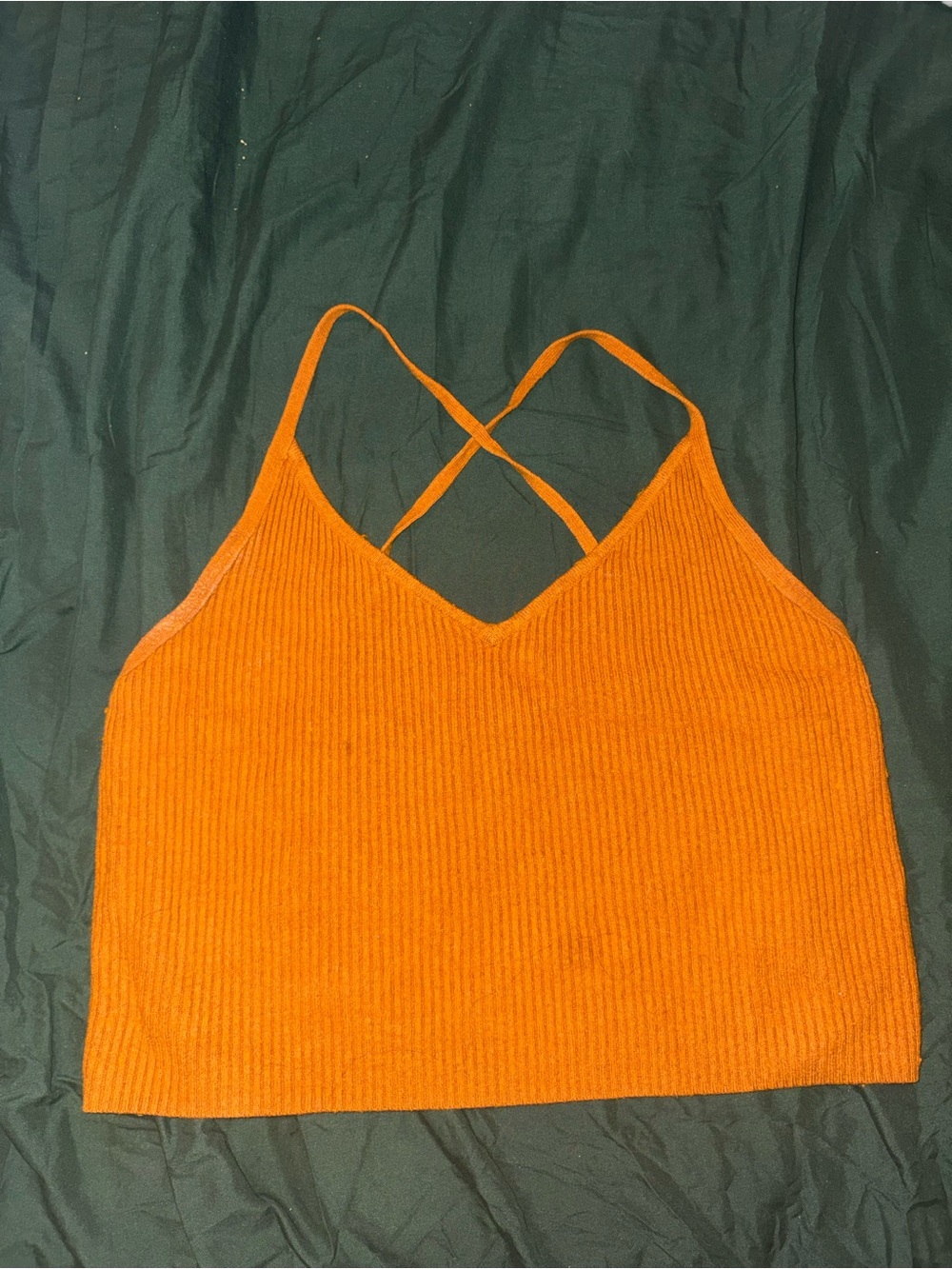 Strappy V-Neck Ribbed Crop Tank - Orange